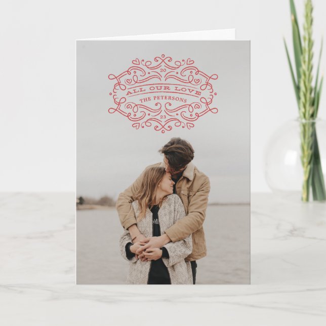 Heart Flourish Frame Valentine's Day Card - Red (Front)