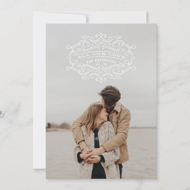 Heart Flourish Frame Valentine's Day Card - White (Front)