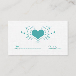 Heart Flourish Place Card, Teal Card
