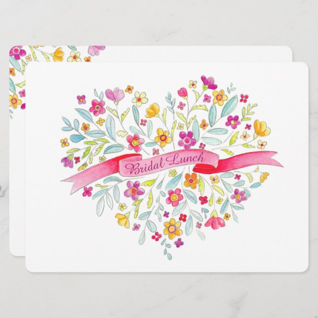 Heart flower Bouquet art bridal luncheon Invitation (Front/Back)