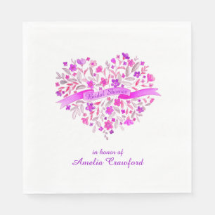 Heart flower bouquet purple bridal shower napkins