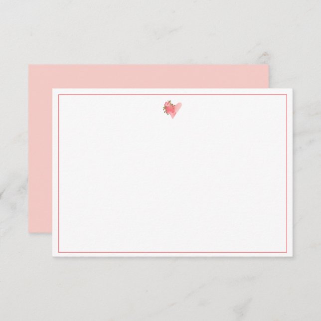 Heart Flower Monogrammed Pink Note Invitation (Front/Back)