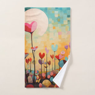 Heart flowers abstract landscape bath towel set