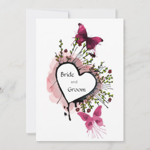 Heart, flowers and butterflies Invitation