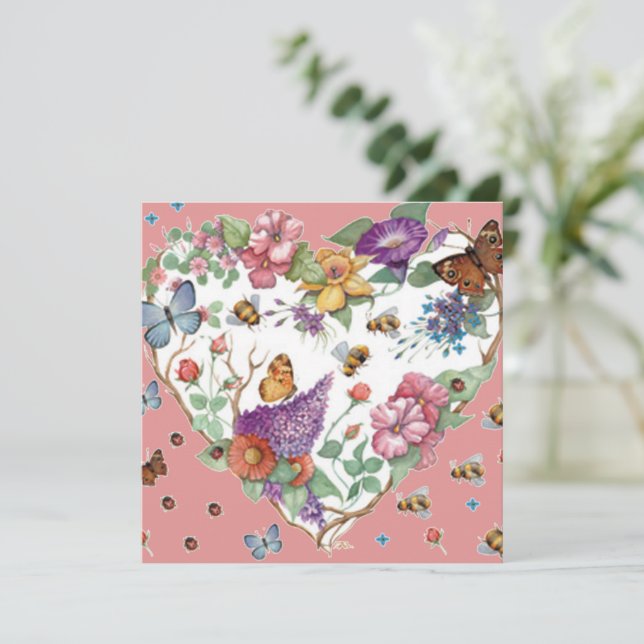 Heart flowers holiday card (Standing Front)