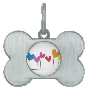 heart flowers pet name tag