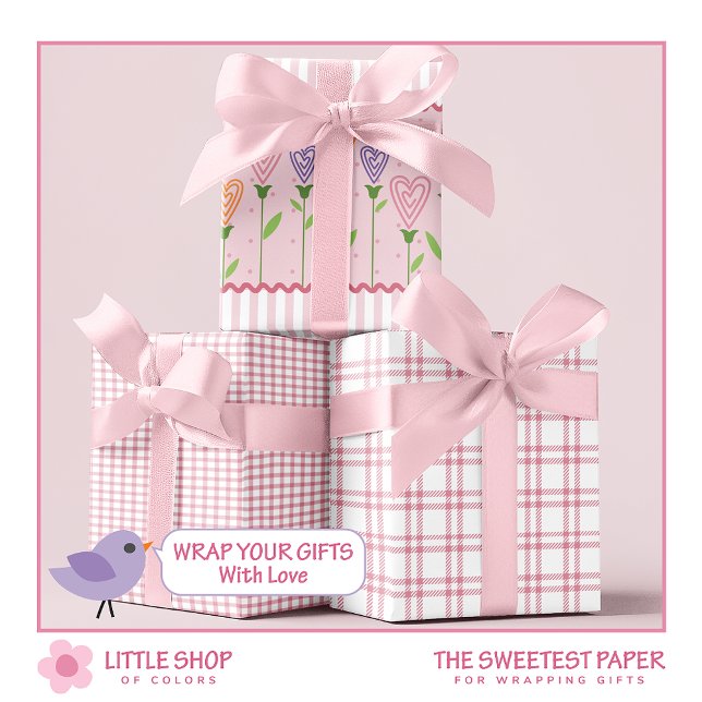 Heart Flowers Stripes Wrapping Paper Sheet (Creator Uploaded)