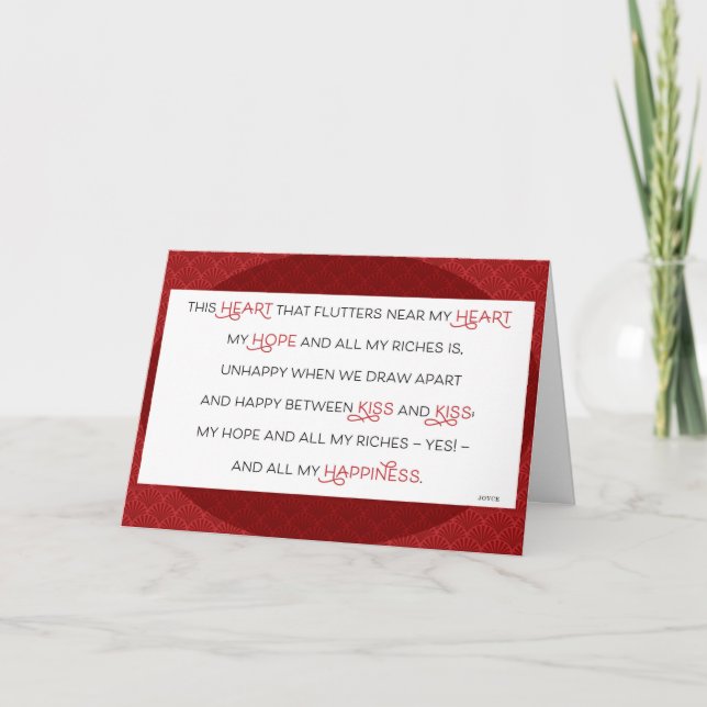 Heart Flutters Kiss Joyce Literary Valentine Holiday Card (Front)
