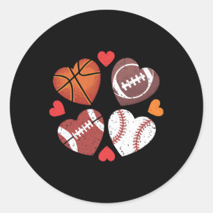 Heart Football Basketball Baseball Valentine’s Day Classic Round Sticker
