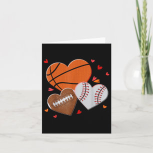 Heart Football Basketball Baseball Valentines Day Card