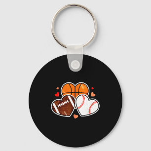Heart Football Basketball Soccer Valentine Sports Key Ring