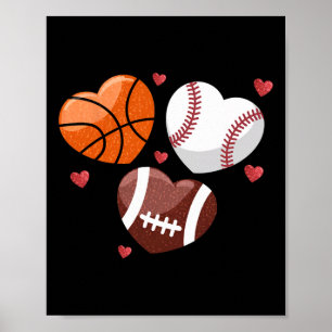 Heart Footll Sketll Sell Valentines Day Boys Men's Poster