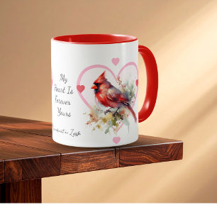 Heart 'Forever' Red Cardinal Heart Personalise Mug