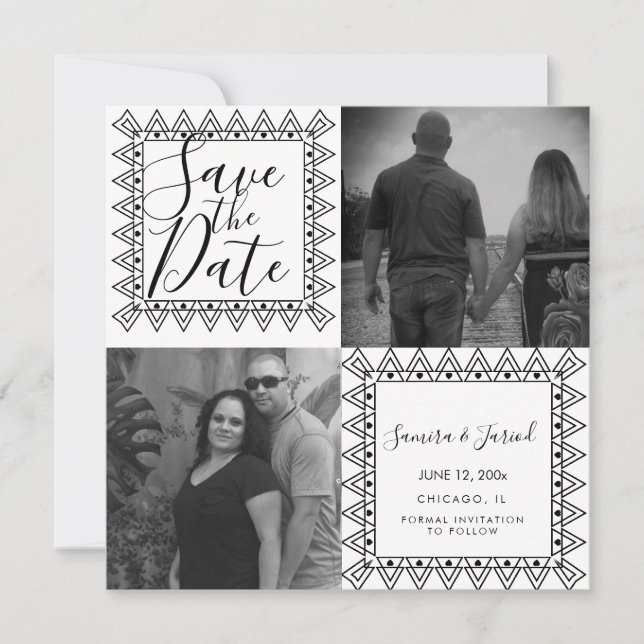 Heart Frame  Black White  Photo Collage Card (Front)