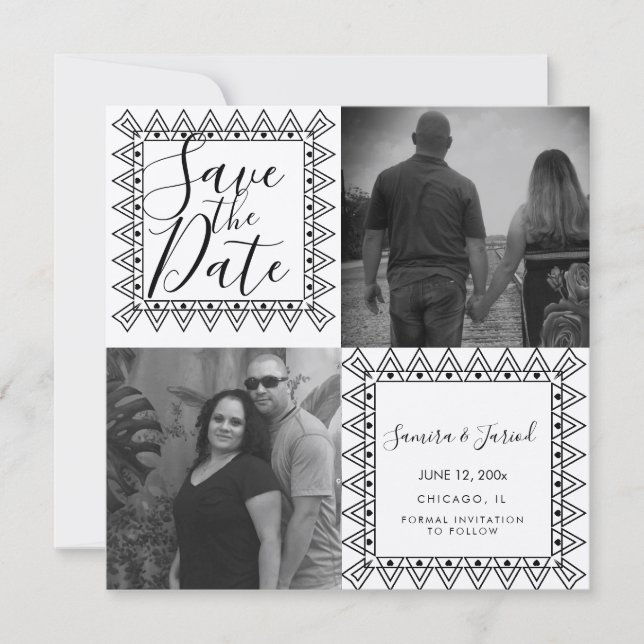 Heart Frame  Black White  Photo Save the Date (Front)