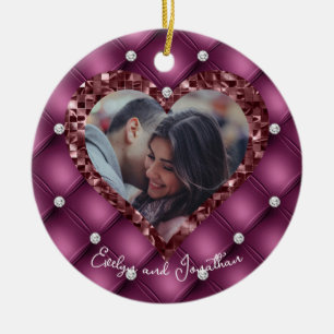 Heart Frame Custom Photo Merlot with Diamonds Ceramic Tree Decoration