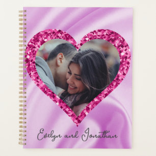 Heart Frame Custom Photo Pink Silk & Diamonds  Planner