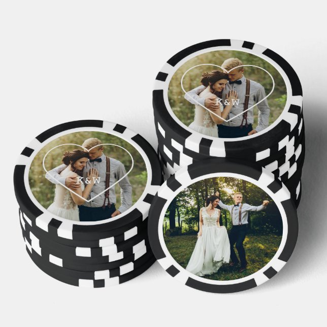 Heart Frame Monogrammed Photo Poker Chips (Stack)