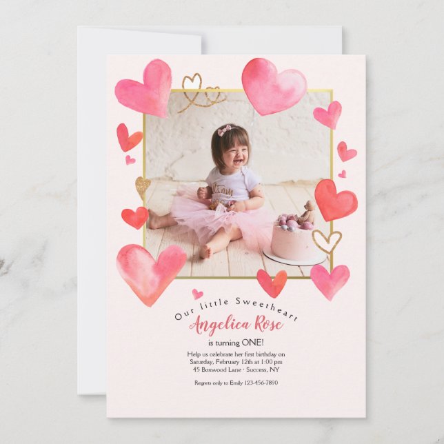 Heart Frame Photo Birthday Invitation (Front)