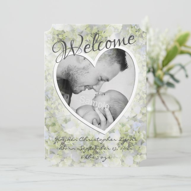  Heart Frame Photo Frame Hydrangea Birth Announcement (Standing Front)
