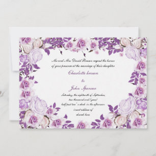 Heart Frame Purple Lavender Roses Wedding Invitation