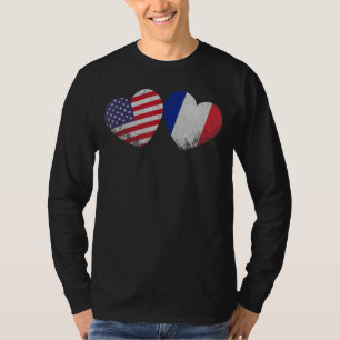 Heart French American Flag Patriotic Family Herita T-Shirt