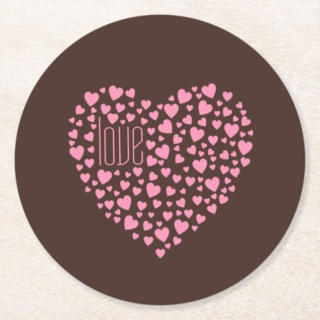 Heart Full of Hearts Love Pink ID733  Round Paper Coaster (Front)