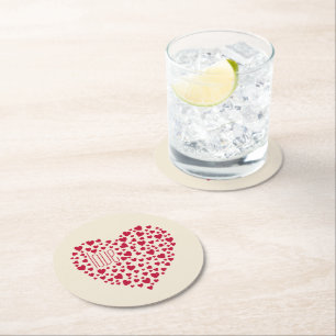 Heart Full of Hearts Love Red ID733 Round Paper Coaster