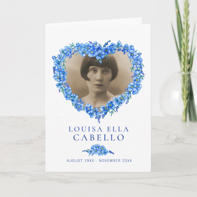 Heart funeral service program blue forget-me-nots programme (Front)