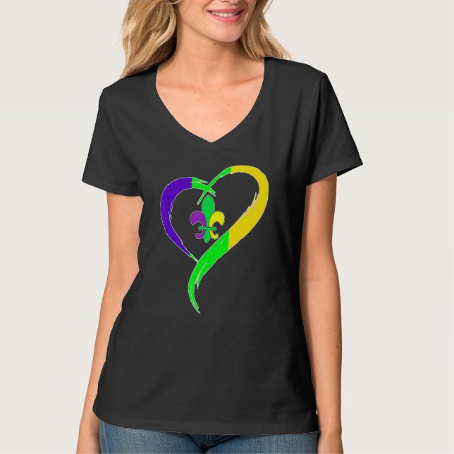 Heart Funny Fleur De Lis Cute Mardi Gras Women T-Shirt (Front)