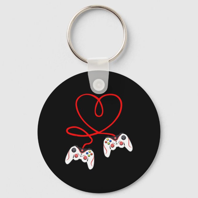 Heart Game Controllers Video Gamers Gaming Valenti Key Ring (Front)