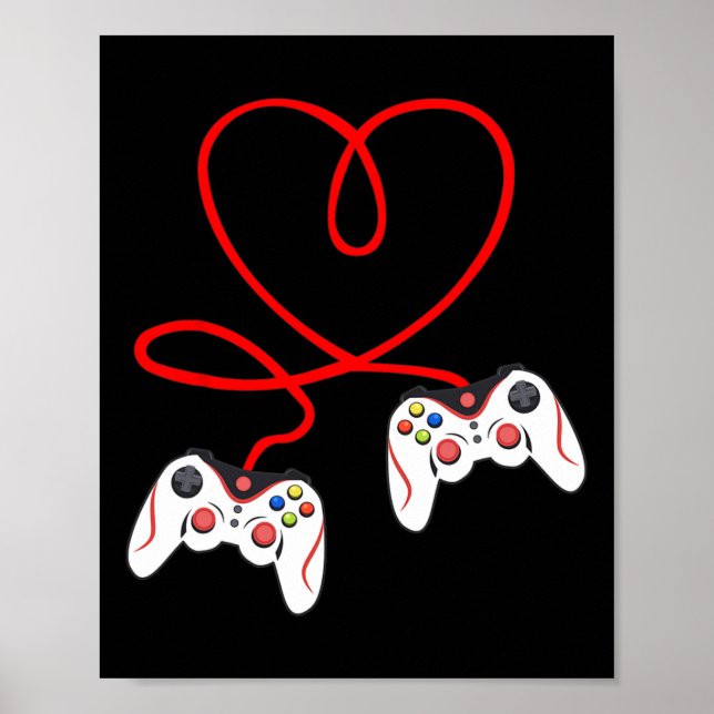 Heart Game Controllers Video Gamers Gaming Valenti Poster (Front)