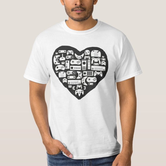 Heart Gamer Valentines Day Cute Video-game T-Shirt (Front)