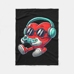 Heart Gamer Video Gaming Boys Men Kids Valentines Fleece Blanket