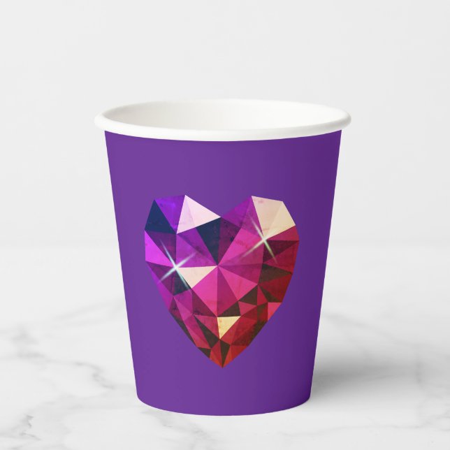 Heart Gemstone Purple Paper Cups (Front)