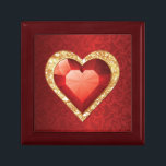 Heart Gemstone Ruby effect Gift Box<br><div class="desc">Heart gemstone ruby effect on red damask background. Lovely gift jewellery box for your loved one.</div>