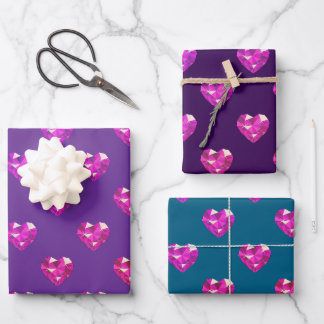 Heart Gemstone Wrapping Paper Sheet