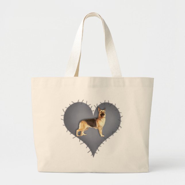 Heart German Shepherd Large Tote Bag (Front)