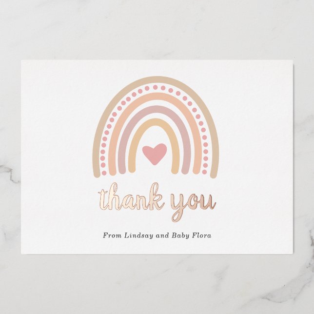 Heart Girl Boho Rainbow Baby Shower Thank You Card (Front)