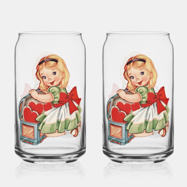 Heart Girl Child Retro Cute Children Can Glass (Front)