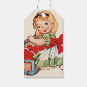 Heart Girl Child Retro Cute Children Gift Tags