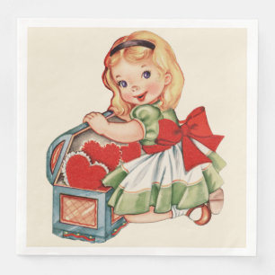 Heart Girl Child Retro Cute Children Napkin