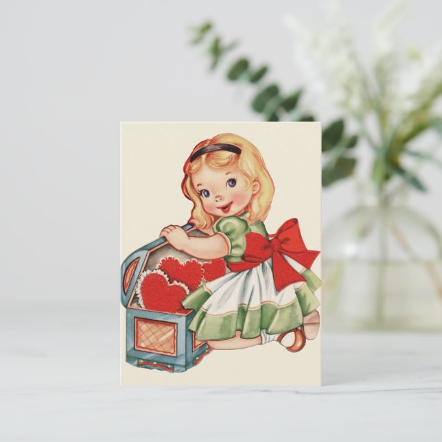 Heart Girl Child Retro Cute Children Postcard (Standing Front)