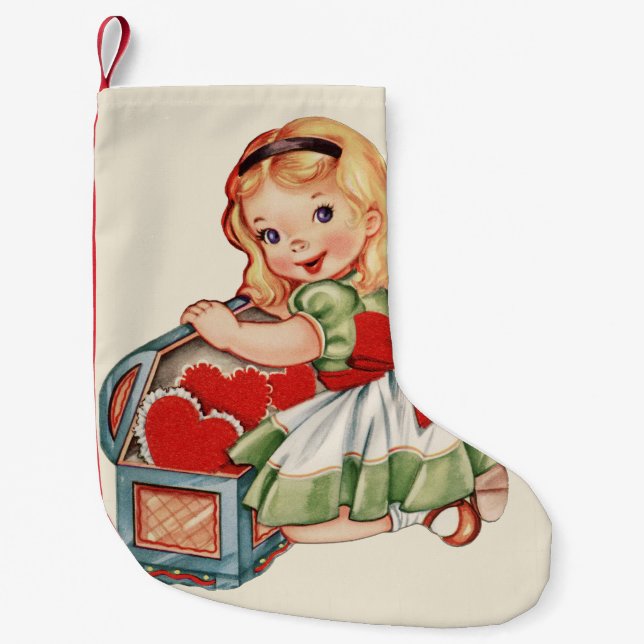Heart Girl Child Retro Cute Children Small Christmas Stocking (Front)