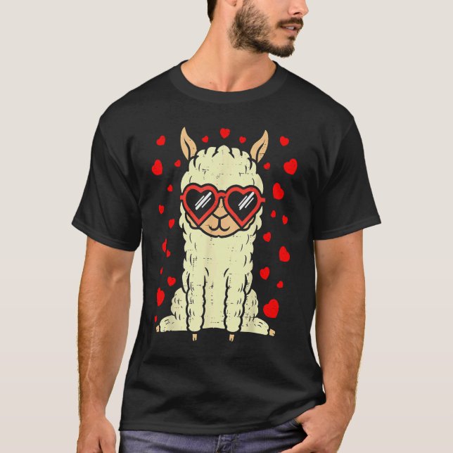 Heart Glasses Llama Cute Alpaca Valentines Day Ani T-Shirt (Front)