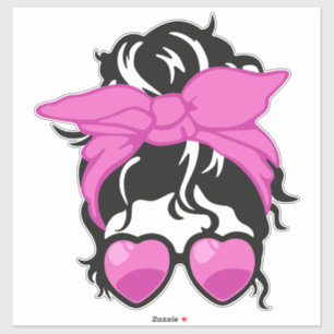 Heart Glasses Messy Bun Sticker (2"–14")