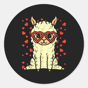 Heart Gles Llama Cute Alpaca Valentines Day Animal Classic Round Sticker