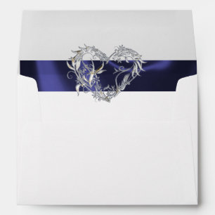 Heart, Glitter & Blue Ribbon Wedding Envelope