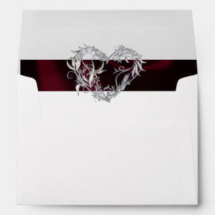 Heart, Glitter & Burgundy Ribbon Wedding Envelope