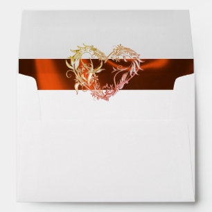 Heart, Glitter & Copper Ribbon Wedding Envelope